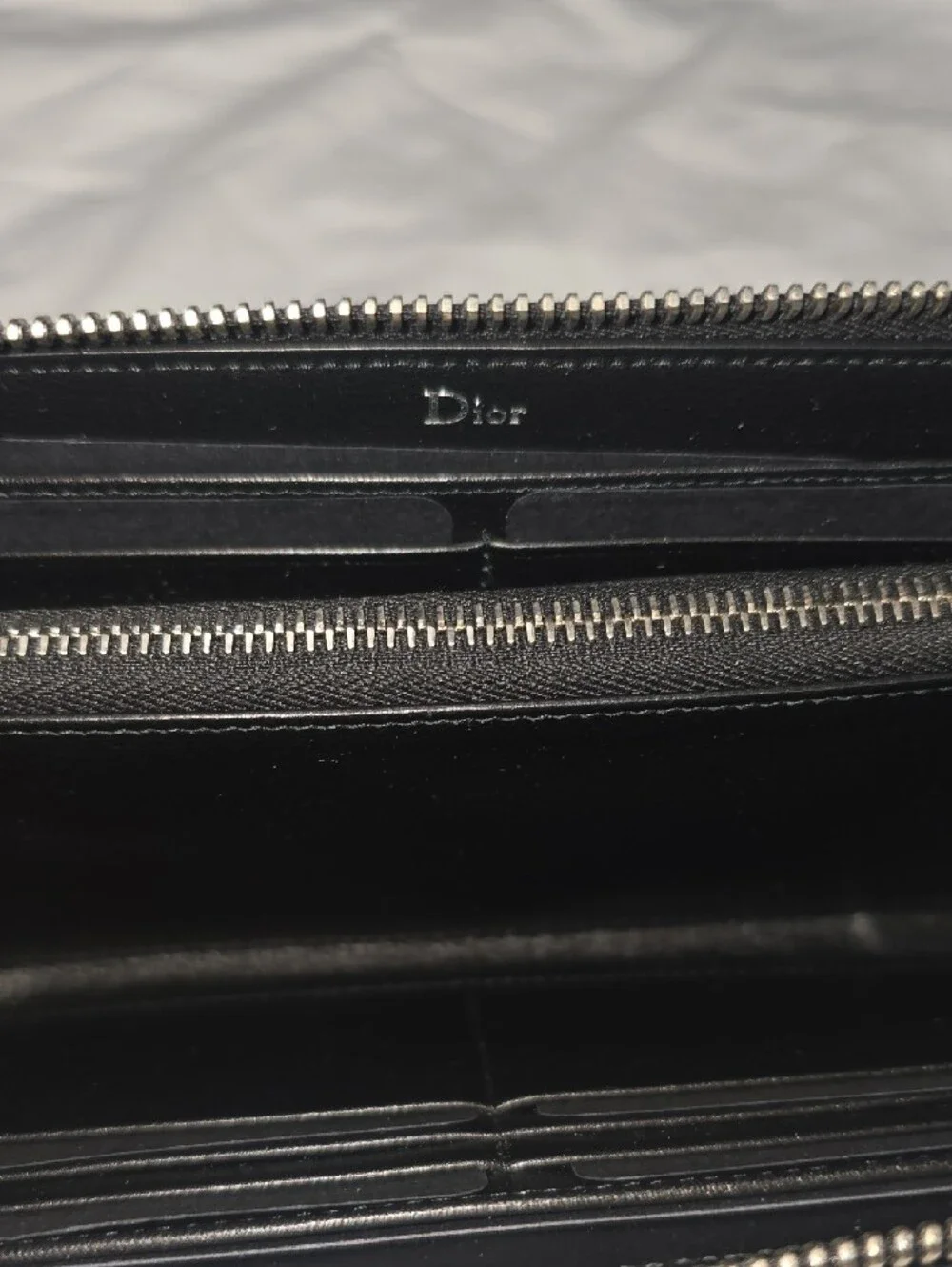 Dior Men Bee Signature Textured Calfskin Zip-Around Long Wallet
